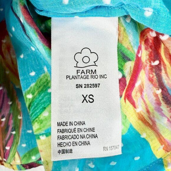 Farm Rio Banana Sky Blouse Size XS NWT Tie Neck Swiss Dot Cotton Balloon Sleeve - Picture 10 of 12